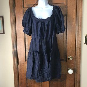 Old Navy Pullover Navy Blue Tiered Dress w/Scattered Embroidered Flowers Large
